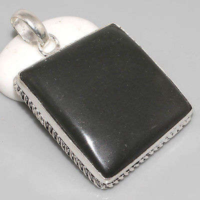 AMAZING BLACK OBSIDIAN NATURAL GEMSTONE 925 SILVER PENDANT